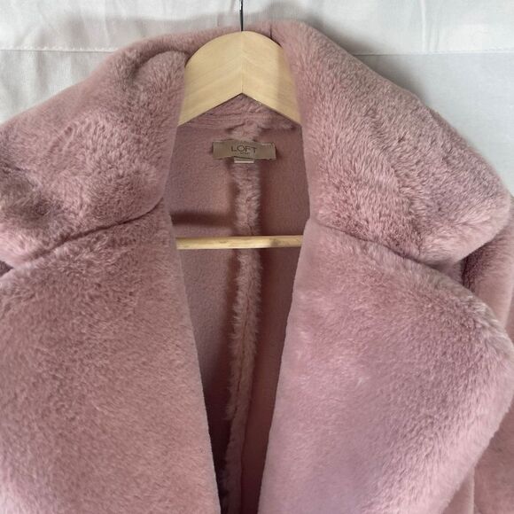 LOFT Outlet Dusty Pink Faux Fur Jacket Sz XS - Picture 6 of 9